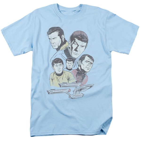 STAR TREK : RETRO CREW S\S ADULT 100% COTTON 18\1 T-SHIRT LIGHT BLUE SM For Discount